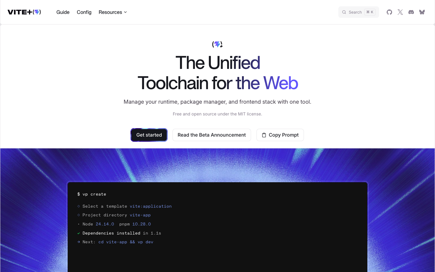Landing page Vite+