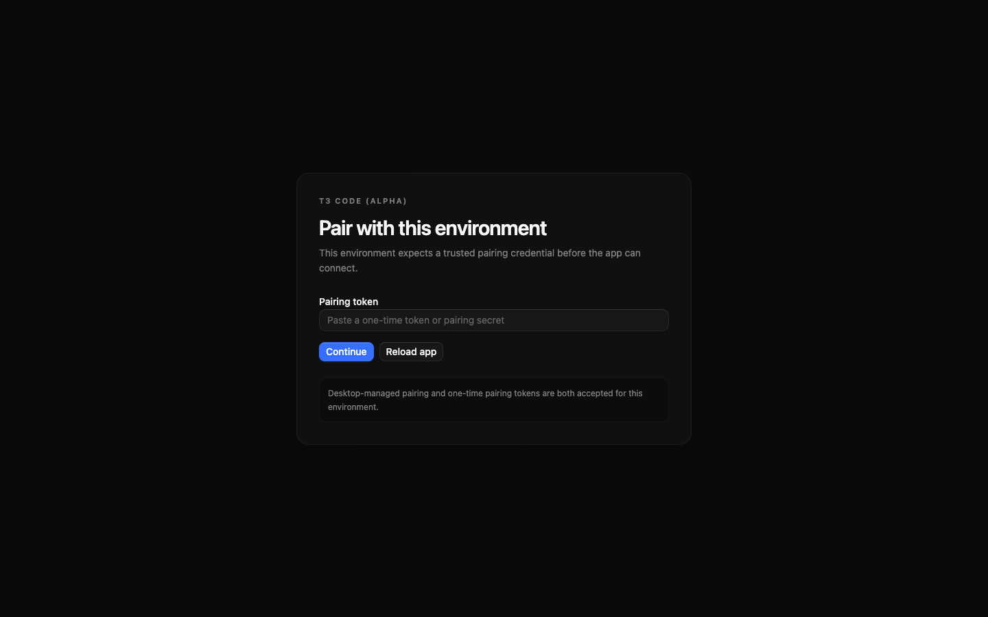 Экран pairing в web UI T3 Code